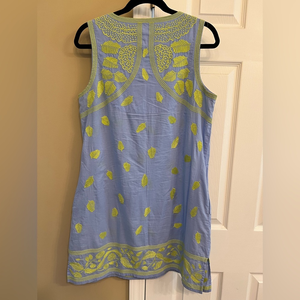 Gretchen Scott Designs Light Blue Dress w/Lime Embroidery, Good used condition - Picture 4 of 9